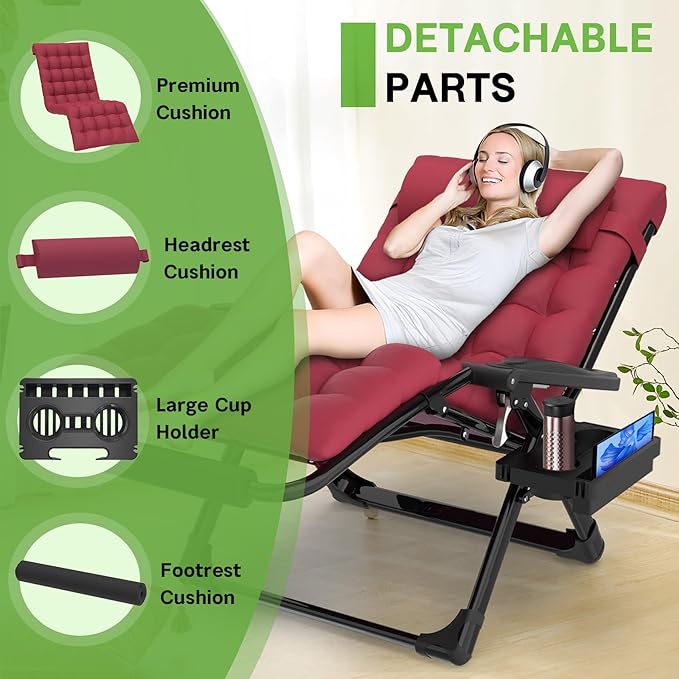 ZENPETIO Oversized Zero Gravity Chair, 33In XXL Zero Gravity Recliner Lounge Chair - Photo 4