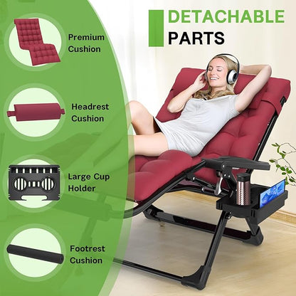 ZENPETIO Oversized Zero Gravity Chair, 33In XXL Zero Gravity Recliner Lounge Chair, Anti Gravity Chair for Indoor and Outdoor, Reclining Camping Chair for Lawn and Patio w/Cushion and Footrest, 500LBS