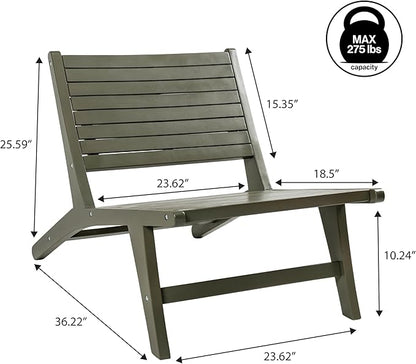Eyely TAP2000D Virellan Mid-Century Modern Wood Armless Outdoor Lounge Chair, Contemporary, Bohemian, Coastal, Transitional, Rustic, Olive Green