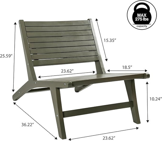 Eyely TAP2000D Virellan Mid-Century Modern Wood Armless Outdoor Lounge Chair, Contemporary, Bohemian, Coastal, Transitional, Rustic, Olive Green