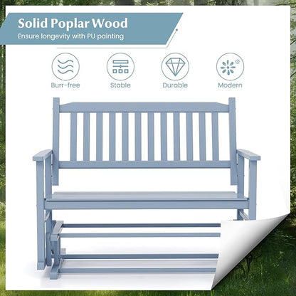 Tangkula 2 Person Outdoor Glider Bench, Poplar Wood Patio Swing Glider Loveseat with Armrests, Slatted Seat & Backrest, Porch Rocking Glider Bench for Backyard, Garden, Deck (Grey)