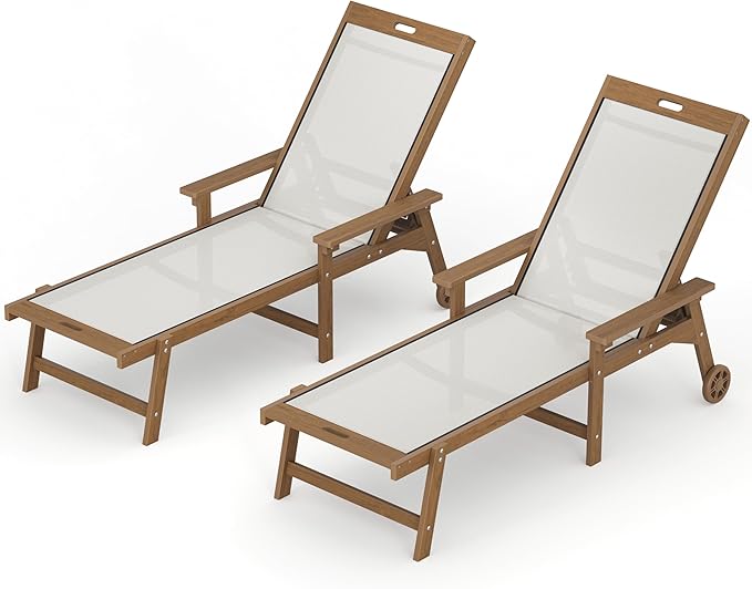 LUE BONA Chaise Lounge Chair Outdoor Set of 2, HDPS and HDPE Wicker Chaise Lounger with 5 Positions - Photo 1