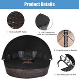 RELAX4LIFE Round Outdoor Daybed with Canopy, Rattan Wicker Sectional Sofa Set w/Cushions, Height Adjustable Table - Photo 6