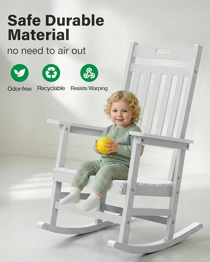 YEFU Outdoor Rocking Chairs Set of 2: Patio Rocking Chair for Adult, Outdoor Rocker Weather Resistant, Easy to Assemble, Safe&Comfortable, White