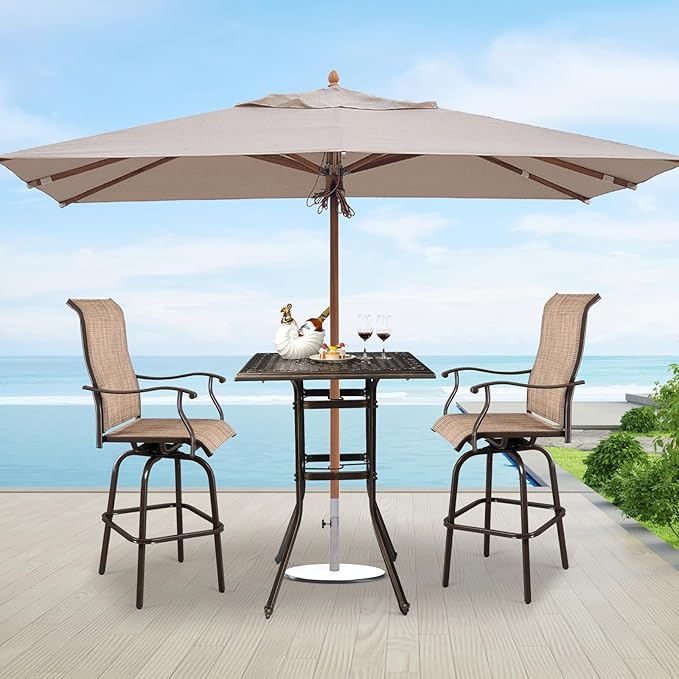 VINGLI Cast Aluminum Patio Bar Table, 42" Height High Top Outdoor Bar Table with Umbrella Hole - Photo 6