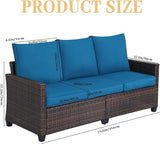 Rattan Outdoor Sofa 3-Seater - PE Woven Patio Couch with Waterproof Blue Cushions, Heavy-Duty Steel Frame for Garden - Photo 3