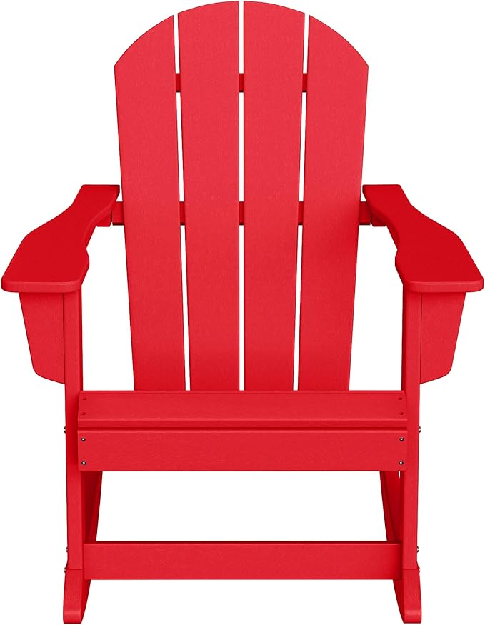 WO WESTIN OUTDOOR HDPE Laguna Outdoor Rocking Poly Adirondack Chair, Red