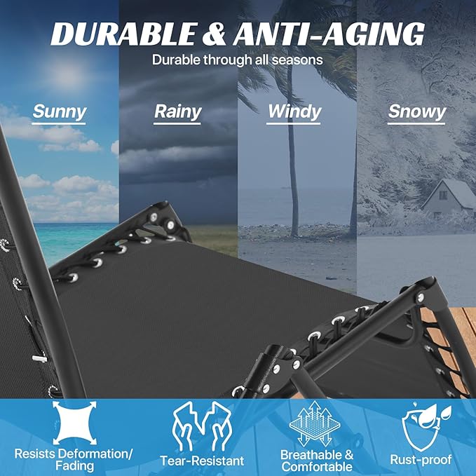 Zero Gravity Chair Replacement Fabric with Bungee Cord Kit, 17 Inch Wide Repair Cloth with Replacement Cord for Anti Gravity Chairs Outdoor Recliner Patio Lounge Chair Lawn Beach Sling Chair, Black