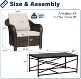 5 Pieces Outdoor Patio Conversation Furniture Set with Removable Covers, All-Weather PE Rattan - Photo 2