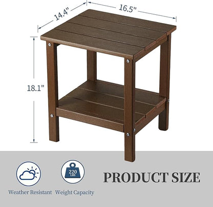 Outdoor Side Table, Double Layer Small Side Tables,All Weather Adirondack Side Table, Waterproof Outdoor End Tables for Patio, Pool, Porch (Brown)