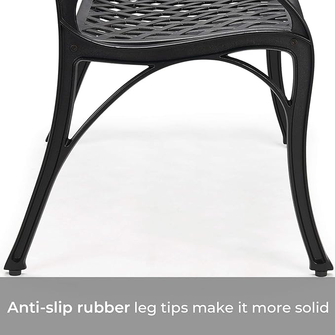 Laurel Canyon 41" Outdoor Patio Bench, Cast Aluminum Construction Furniture Chair, 2-Person Seating for Porch Backyard Garden Pool Deck, Black