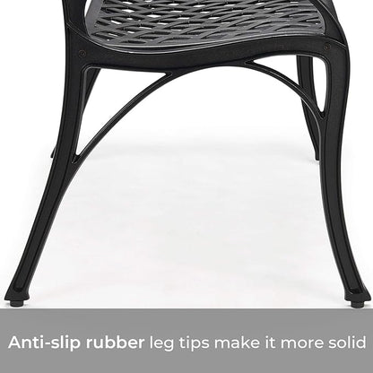 Laurel Canyon 41" Outdoor Patio Bench, Cast Aluminum Construction Furniture Chair, 2-Person Seating for Porch Backyard Garden Pool Deck, Black