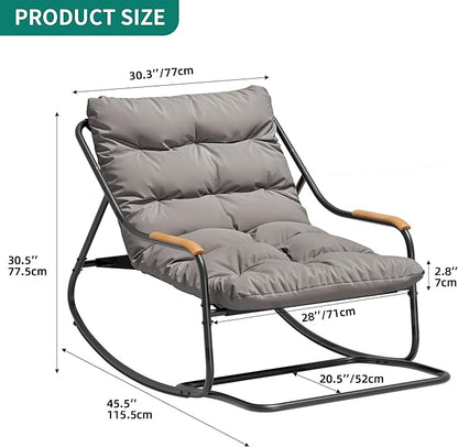 YITAHOME Patio Oversized Rocking Chair Set of 2, Versatile Indoor/Outdoor Textilene Lounge with Soft Thick Cushion, Teak Armrests and Footrest, Idea for Living Room, Porch, or Backyard
