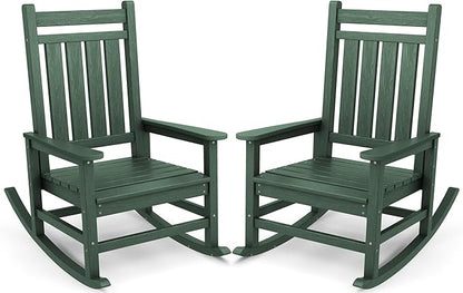 SERWALL Oversized Outdoor Rocking Chair Set of 2, HDPE Rocker for Adults, Patio Rocking Chairs for Porch, Green