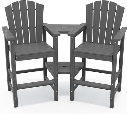 KINGYES Tall Adirondack Chairs Set of 4, All Weather Embossed Balcony Height Chair with Double Connecting Trays, Tall Poly Adirondack Chair, High Airondack Chair with Wood Grain, Backyard, Deck, Gray