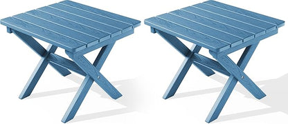 SERWALL Folding Outdoor Side Table Set of 2, Portable Adirondack Side Table, Navy