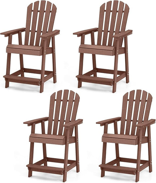 Giantex Tall Adirondack Chair Set of 4, HDPE Outdoor Bar Stools with Armrests, 4.5” Wide Footrest, Patio Adirondack Barstools, All-Weather Balcony Chairs for Poolside, Garden, Backyard (Coffee)