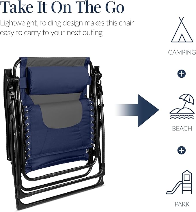 Best Choice Products Oversized Padded Zero Gravity Chair, Folding Outdoor Patio Recliner - Photo 6
