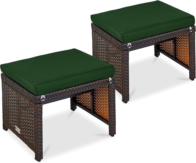 Best Choice Products Set of 2 Wicker Ottomans, Multipurpose Outdoor Furniture for Patio, Backyard, Additional Seating - Photo 1