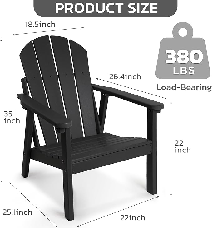Adirondack Chair Set of 4, HDPE All Weather Adirondack Chairs, Fire Pit Chairs, Patio Chairs, Lawn Chairs. Perfect for Porch, Patio, Poolside, Deck.