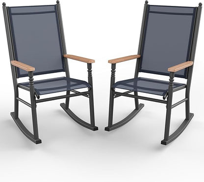 Shintenchi 2 Pcs Outdoor Rocking Chairs Set,Upgraded High Back Patio Rocking Chairs Set,Breathable Textilene Fabric Rocking Chair for Porch,Patio,Garden,Balcony,Dark Grey