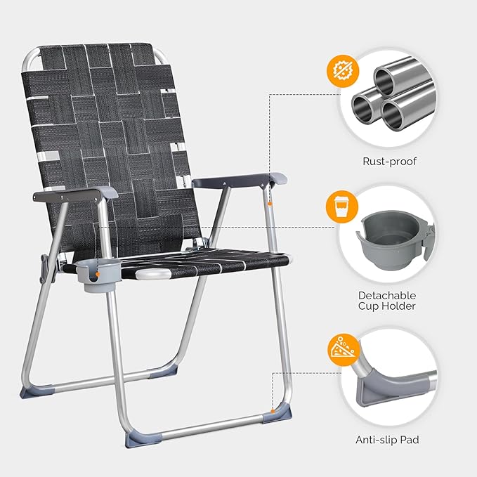 VINGLI Aluminum Patio Lawn Chairs Folding Set of 2 with Detachable Cup Holder - Photo 4