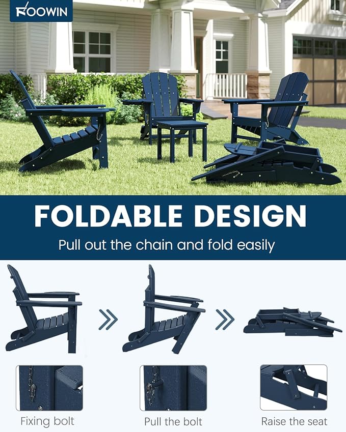 FOOWIN Folding Adirondack Chair Set of 2, HDPE Adirondack Chairs with Cup Holder - Photo 6