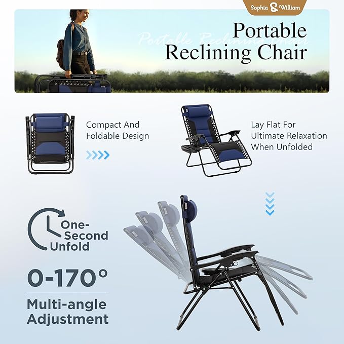 Sophia & William Oversized XL Zero Gravity Recliner Chair Set of 2 Padded - Photo 4