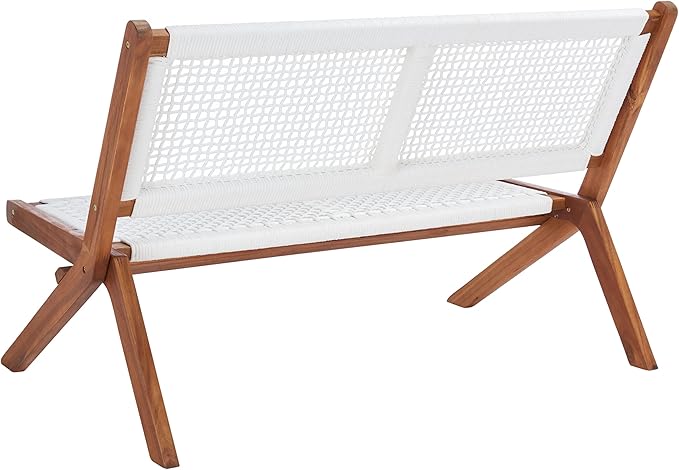 SAFAVIEH Outdoor Collection Kobina Natural Acacia Wood/White Rope Foldable Bench - Photo 10