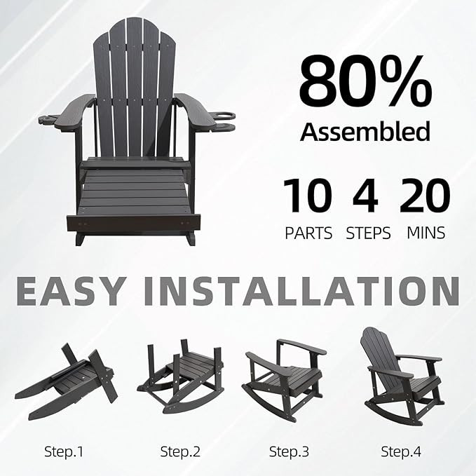 Adirondack Rocking Chair Set of 2, Weather-Resistant and Durable - Photo 5