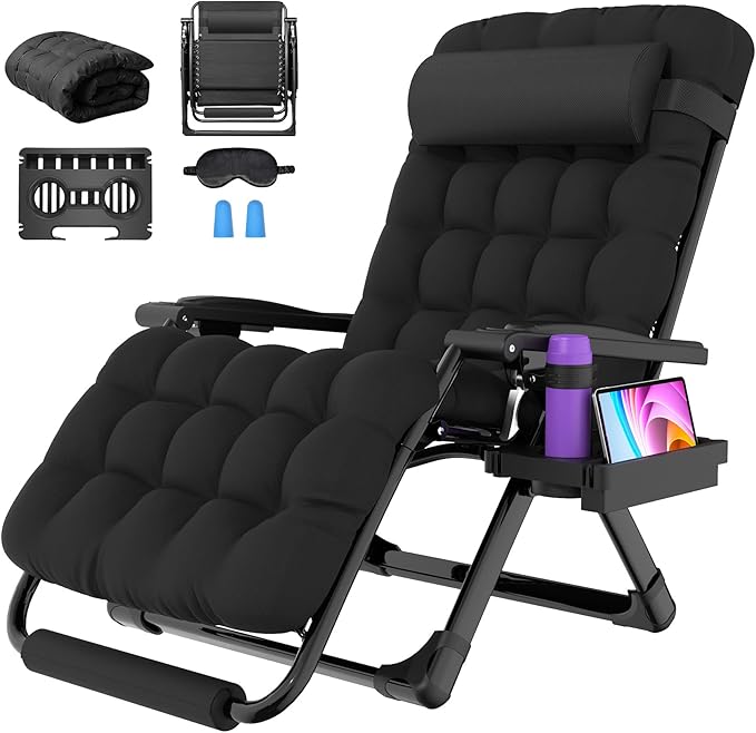 Suteck Oversized Zero Gravity Chair, 33In XXL Outdoor Recliner Chair w/Removable Cushion&Headrest - Photo 1