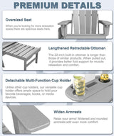 Adjustable Adirondack Chair with Retractable Ottoman Set of 2, HDPE Folding Adirondack Chair with Cup Holder - Photo 6