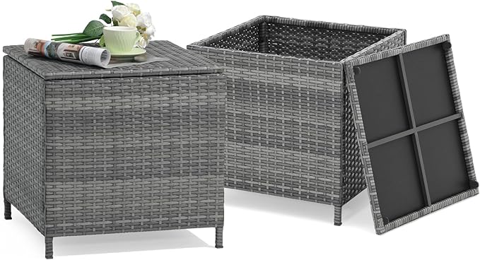 Verano Garden Outdoor Wicker Side Table Set of 2, Small Storage Rattan Wicker End Table - Photo 1