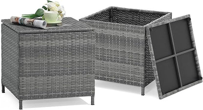 Verano Garden Outdoor Wicker Side Table Set of 2, Small Storage Rattan Wicker End Table, Square Resin Coffee Table for Garden Porch Deck Living Room Backyard