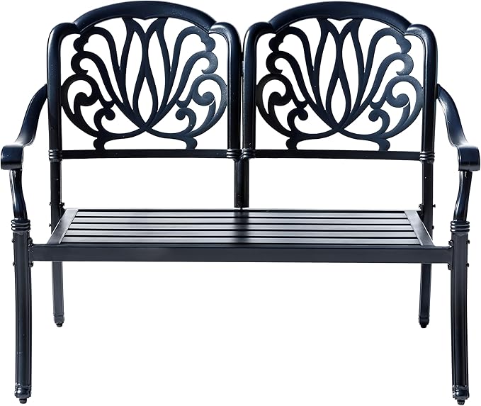 Hi-Line Gift Ltd. Midnight Oasis- Black Cast Aluminium Garden Bench with Easy Assembly
