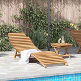 Folding Sun Lounger 2 Pcs Set with Side Table, Solid Teak Wood Outdoor Chaise Lounge Chair - Photo 1
