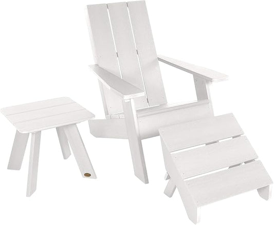Highwood Italica Modern Adirondack Chair, Ottoman, and Side Table, 3-Piece Set, White