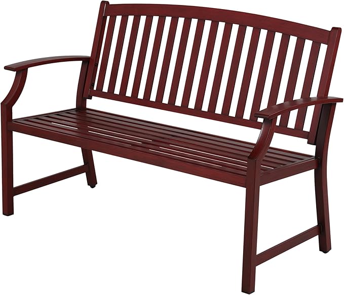 Grand patio 52" Farmhouse Outdoor Bench, Garden Benches with Anti-Rust Aluminum Powder Coated Frame, Faux Wood Grain Finish Frame Patio Bench for Front Porch, Red