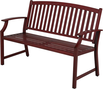 Grand patio 52" Farmhouse Outdoor Bench, Garden Benches with Anti-Rust Aluminum Powder Coated Frame, Faux Wood Grain Finish Frame Patio Bench for Front Porch, Red