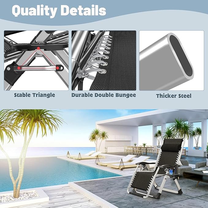 Slsy Zero Gravity Chair, Reclining Lounge Chair with Removable Cushion & Tray for Indoor and Outdoor - Photo 3