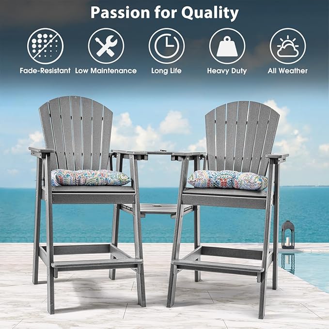Sundale Outdoor Tall Adirondack Chairs Set of 2 with Table, Patio HDPE Bar Set, 3 PCS Counter Height Dining Bistro Set - Photo 8