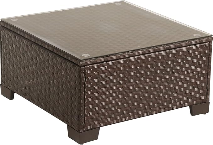 Rattaner Patio Furniture Wicker Coffee Table Outdoor Garden Square Side Table with Tempered Glass Top Brown - Photo 7