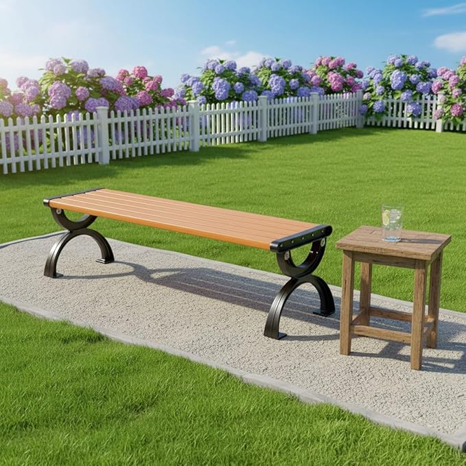 Outdoor Bench, 47" 59" 71" Metal Solid Wood Garden Bench for Outdoor, Weatherproof Park Benches with Backrest and Armrests, Patio Benches for Yard, Front Porch(Orange,150cm/59)