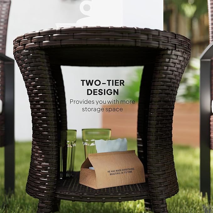 Outsunny 18" Outdoor Wicker Coffee Table, 2-Tier Patio Side Table with Storage - Photo 6