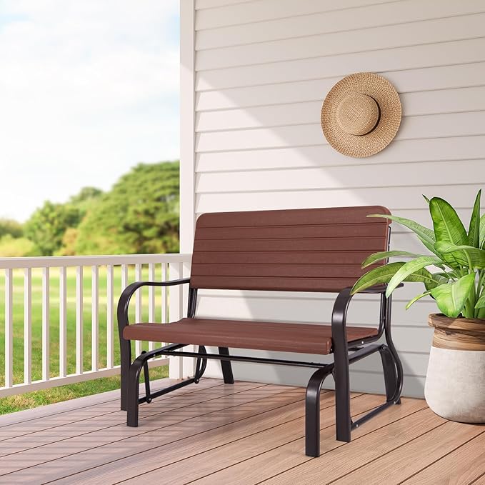 Tangkula Outdoor Glider Bench, Porch Glider Loveseat Swing Bench with w/Steel Frame, 2-Seat Rocking Chair for Porch - Photo 2