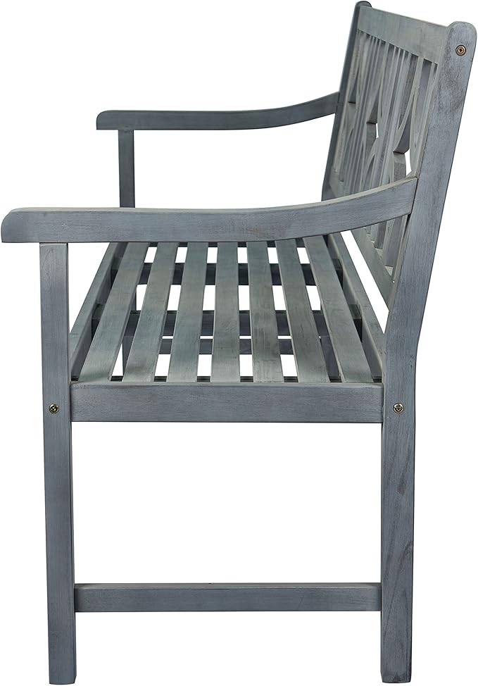 JONATHAN Y BNH100B Sloane 59.1" 3-Seat Ogee Diamond-Back 600-Lbs Support Acacia Wood Outdoor Garden Patio Bench for Garden, Lawn, Backyard, Pool, Deck, Beach, Firepit, Gray