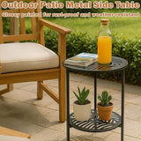 13" Two-tiered Metal Round Side Tables Small Black Outside End Table for Patio Round Accent Garden Corner Stand for - Photo 6