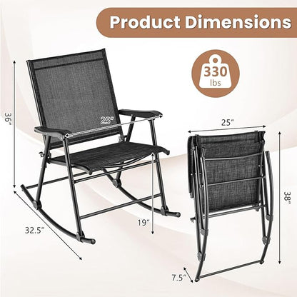 Tangkula Folding Rocking Chairs Set of 4, Patio Rockers with Breathable Seat Fabric & Sturdy Metal Frame, Smooth Rocking Motion, Heavy-Duty Outdoor Rocker for Backyard, Front Porch, Poolside