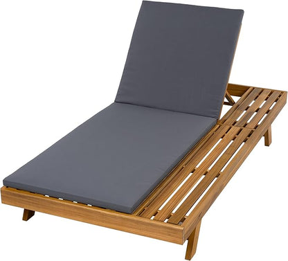 Merax Acacia Wood Chaise Lounge Chair Outdoor Set of 2, Patio Recliner with 4 Position Adjustable Backrest and 1.57" Thick Double-fold Cushion