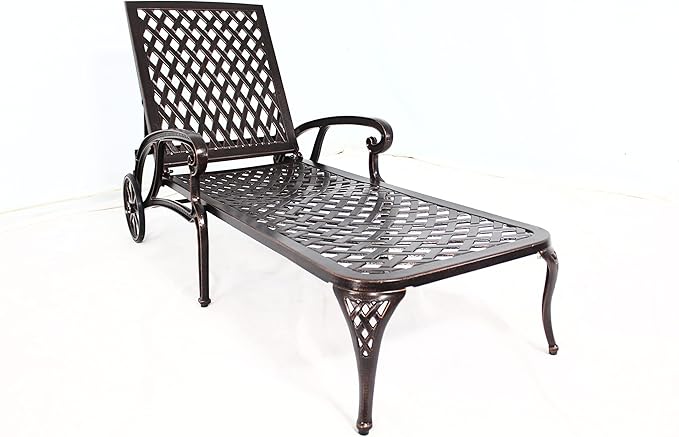 Chaise Outdoor Aluminum Lounge Chair with Wheels, 3-Position Adjustable Recliner Furniture Set for Poolside, Backyard and Patio (1pc, Antique Bronze)